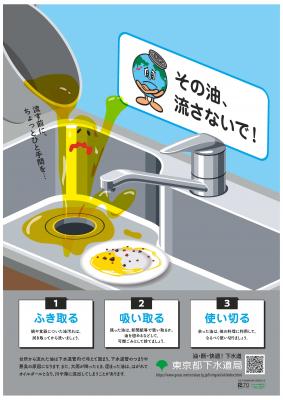 シンクに油を流さないよう啓発するポスター