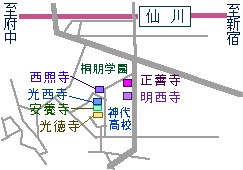 仙川の寺町の地図のイラスト