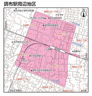 調布駅周辺地区の地図の画像