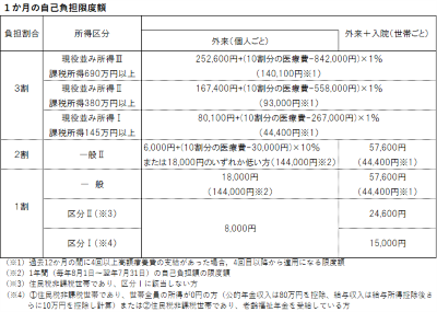 1か月の自己負担限度額の画像